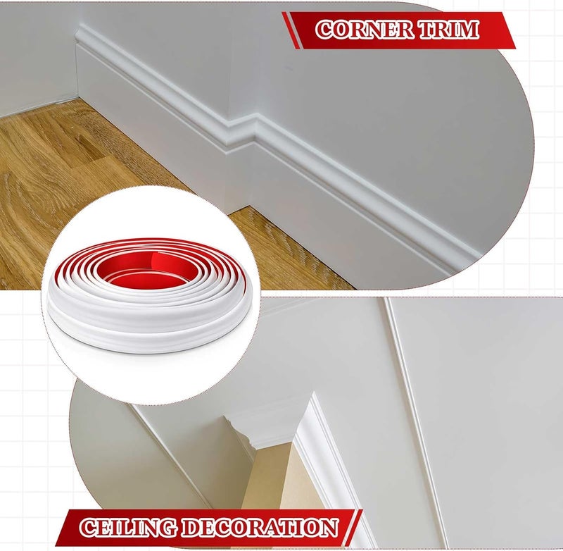 Innconee 19.7ft Peel and Stick Molding Chair Rail Panel Flexible Wall Molding Trim Self Adhesive Panel Moulding for DIY Home Wall Decor Protection Cabinet Border Frame(1.57 Inch,Stylish,White) - Image 5